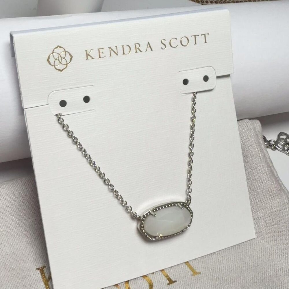 NWT Kendra Scott Elisa Ivory Mother-of-Pearl Silver Pendant Necklace - Picture 11 of 16